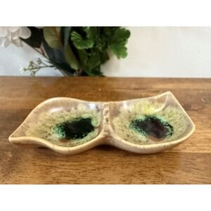 Vintage Red Wing Pottery Divided Serving‎ Dish MCM Brown Drip Glaze